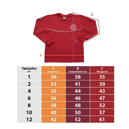 CAMISETA LONGA VERMELHA INFANTIL
